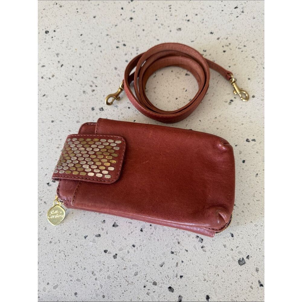 Calleen Cordero Brandy Leather Cell Phone Wallet Organizer Crossbody bag Clutch - Picture 9 of 12